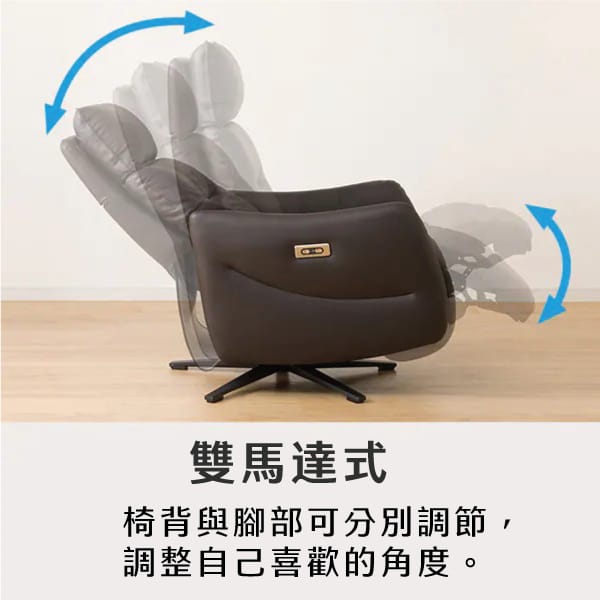 雙馬達式椅背與腳部可分別調節,調整自己喜歡的角度。