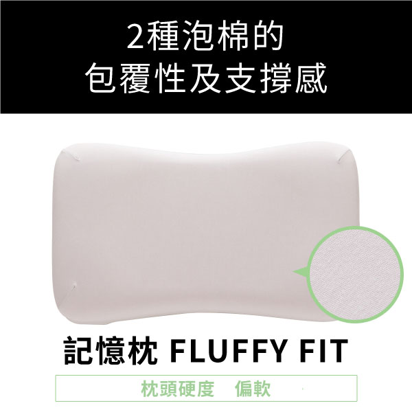 2種泡棉的包覆性及支撐感記憶枕 FLUFFY FIT枕頭硬度 偏軟