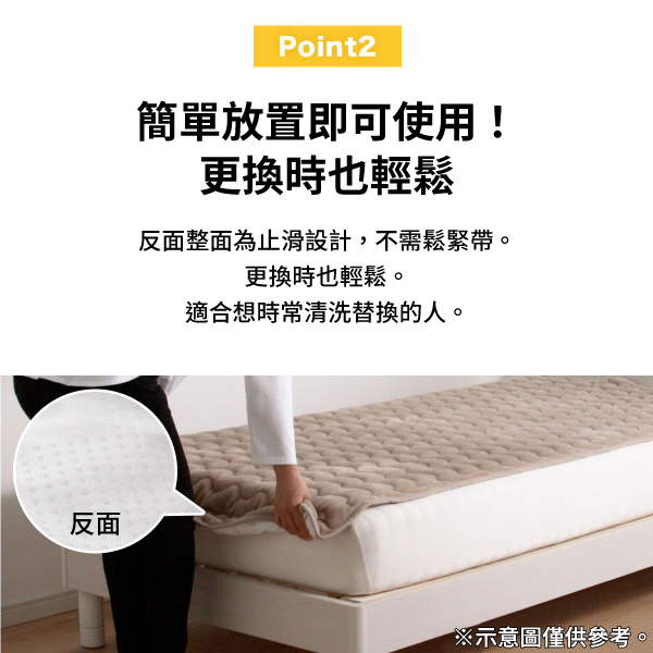 反面Point2簡單放置即可使用!更換時也輕鬆反面整面為止滑設計,不需鬆緊帶。更換時也輕鬆。適合想時常清洗替換的人。※示意圖僅供參考。