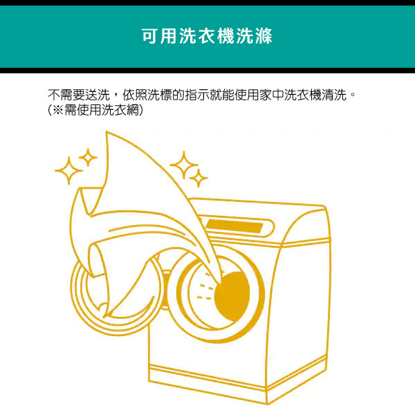 可用洗衣機洗滌不需要送洗,依照洗標的指示就能使用家中洗衣機清洗。需使用洗衣網)(༥