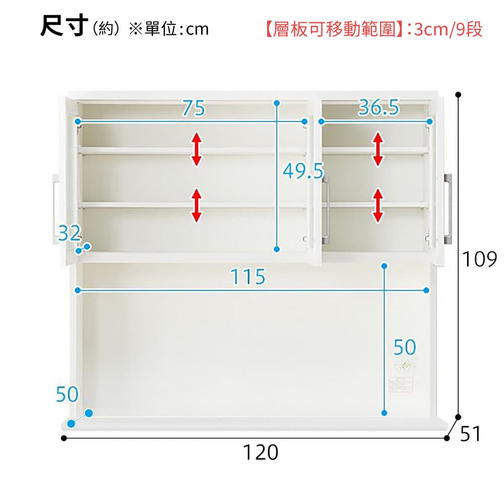 ◎櫥櫃RESUME 120TG-H TH-R WH NC TW｜NITORI 宜得利家居線上購物網